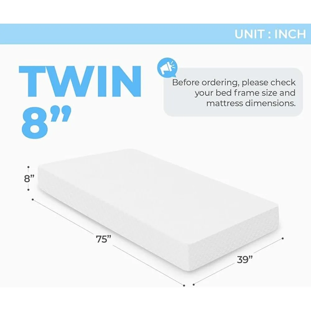 Cooling Memory Mattress for Pressure Relief & Cool Sleep Medium Firm Mattress-in-a-Box Comfort & Supportive Fiberglass Free