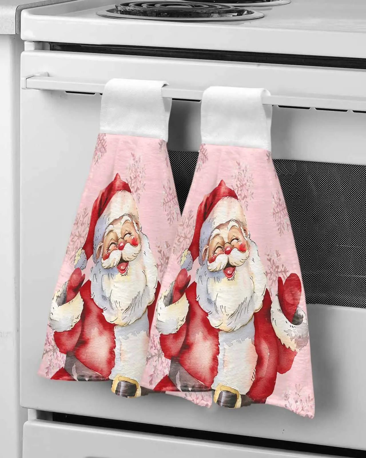 Christmas Watercolor Snowflake Retro Santa Claus Wipe Hand Towel Absorbent Hanging Towels Kitchen Wipe Dishcloths Bathroom Wipe