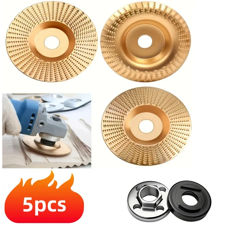 5-Piece Wood Carving Disc Set, Compatible with 100-Type Angle Grinder, Wooden Grinding Wheel Discs