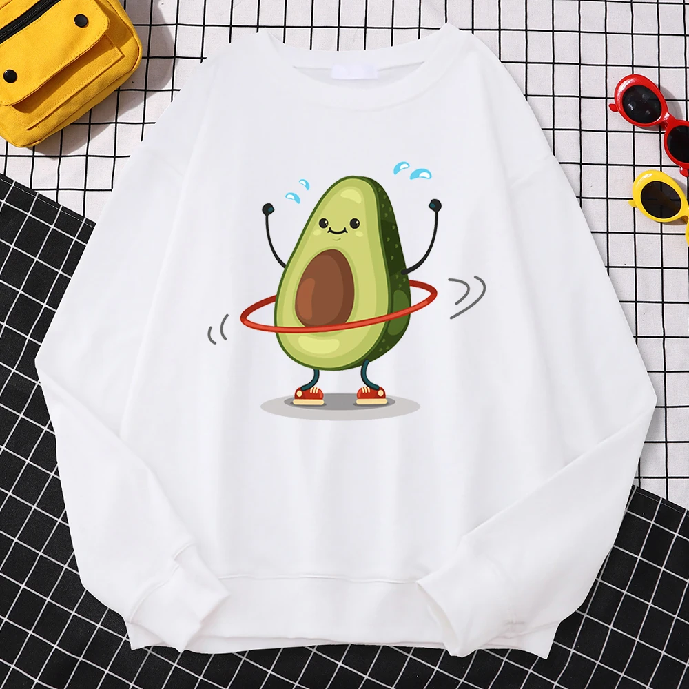 Casual Trend Women Pullovers Avocado Exercise And Rotation Printing Hoodies Soft Fleece Sweatshirt Loose Warm Female Clothes