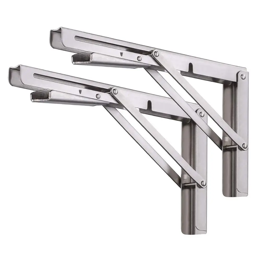 

2 Pcs L Shape Folding Shelf Brackets Stainless Steel Collapsible Extension Frame Wall Mounted Space Saving Support Rod DIY