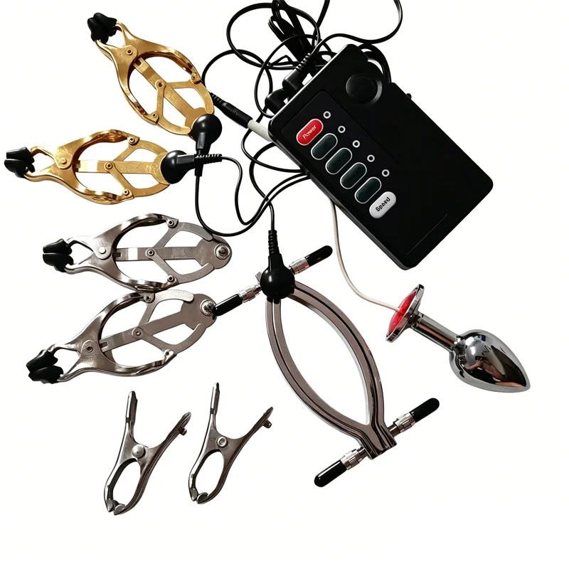 Female Labium Clamps Metal Nipples Clips Clitoris Breast Stimulation Massage Electric Shock Anal Butt Plug Sex Toys for Women view 5