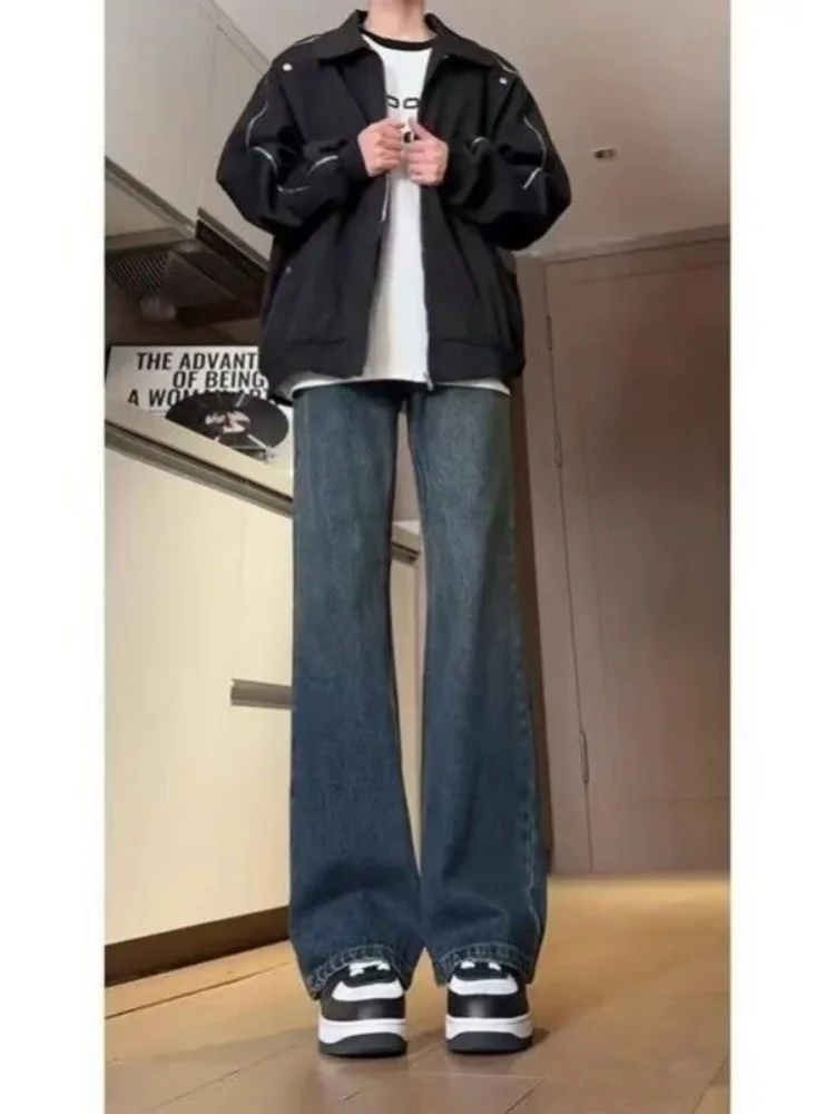 

American Sle Men's Wide Leg Jeans CleanFit Drapey Loose Straight Slimming Long Pants Youth Trendy Wear Resistant Straight Leg