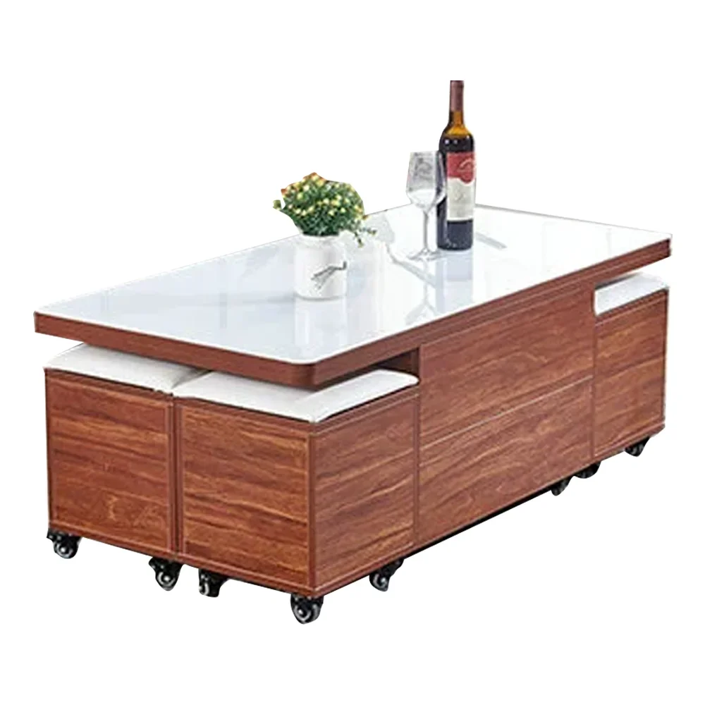Modern multi-functional folding lift table coffee table with hidden storage compartment stool work stretchable wooden tabl