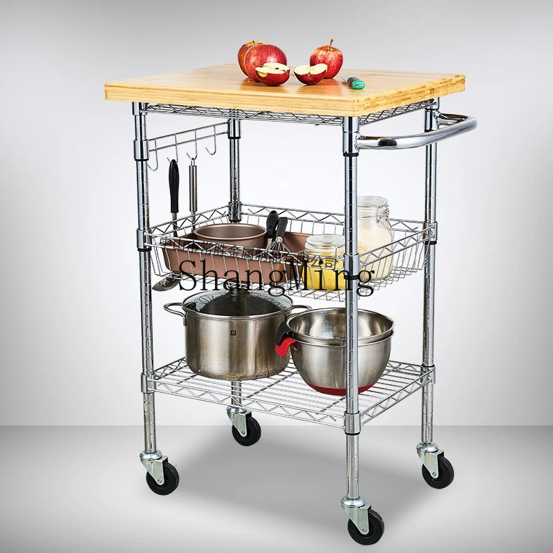 

ZYY thickened restaurant finishing storage rack multi-purpose four-wheel commercial kitchen wrought iron rack