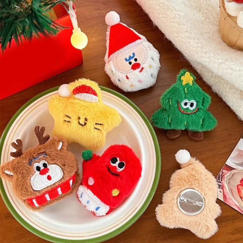 Broche en peluche thème noël, jolie broche en peluche douce rembourrée pour tenues vacances, décorations