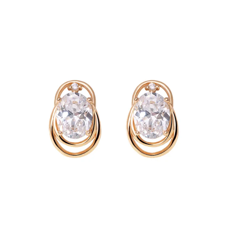MxGxFam  Elegant Single Oval Zircon Stud Earrings for Women Gold Plated Made by Environmentail Copper AAA+ Cubic zirconia