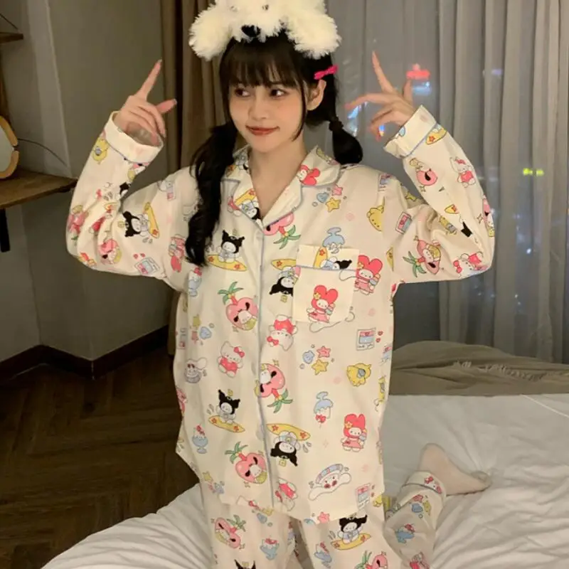 Hot Anime Chiikawa Women's Pajamas Cartoon Kawaii Girl New Sleepwear Cotton Home Wear Pajamas Set Woman Student Comfort Pijama