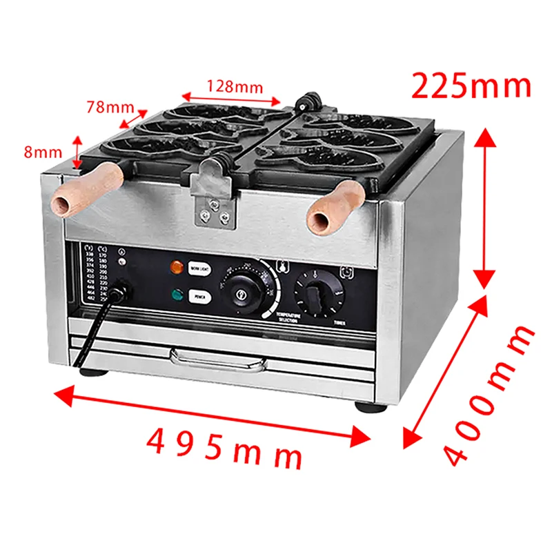 Commercial Japanese Taiyaki Waffle Maker, Nonstick Fish Type Waffle Machine, /Stainless Steel Baker w/Non-Stick Teflon Coating