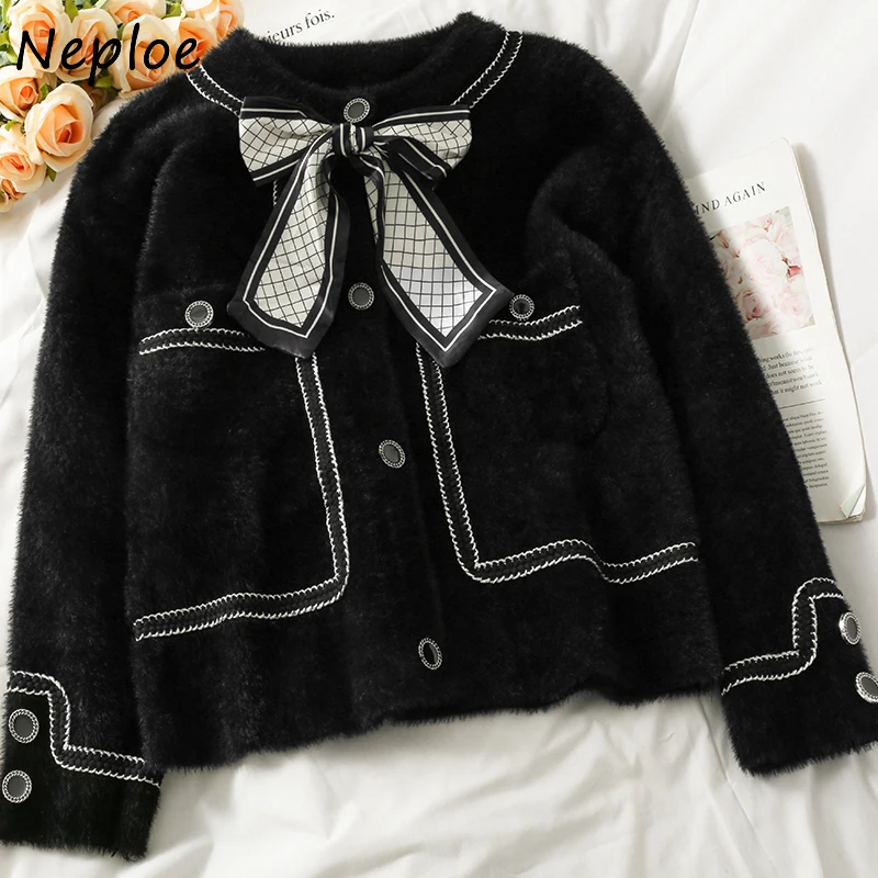 Neploe – pull à simple boutonnage pour femme, vêtement d'extérieur ample, Vintage, Cardigan, col rond, vestes tricotées, automne
