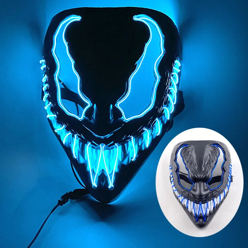 Máscaras luminosas Led parpadeantes de Venom para hombres y mujeres, Cosplay de fiesta de terror de Halloween, luz en la oscuridad, disfraz nocturno brillante