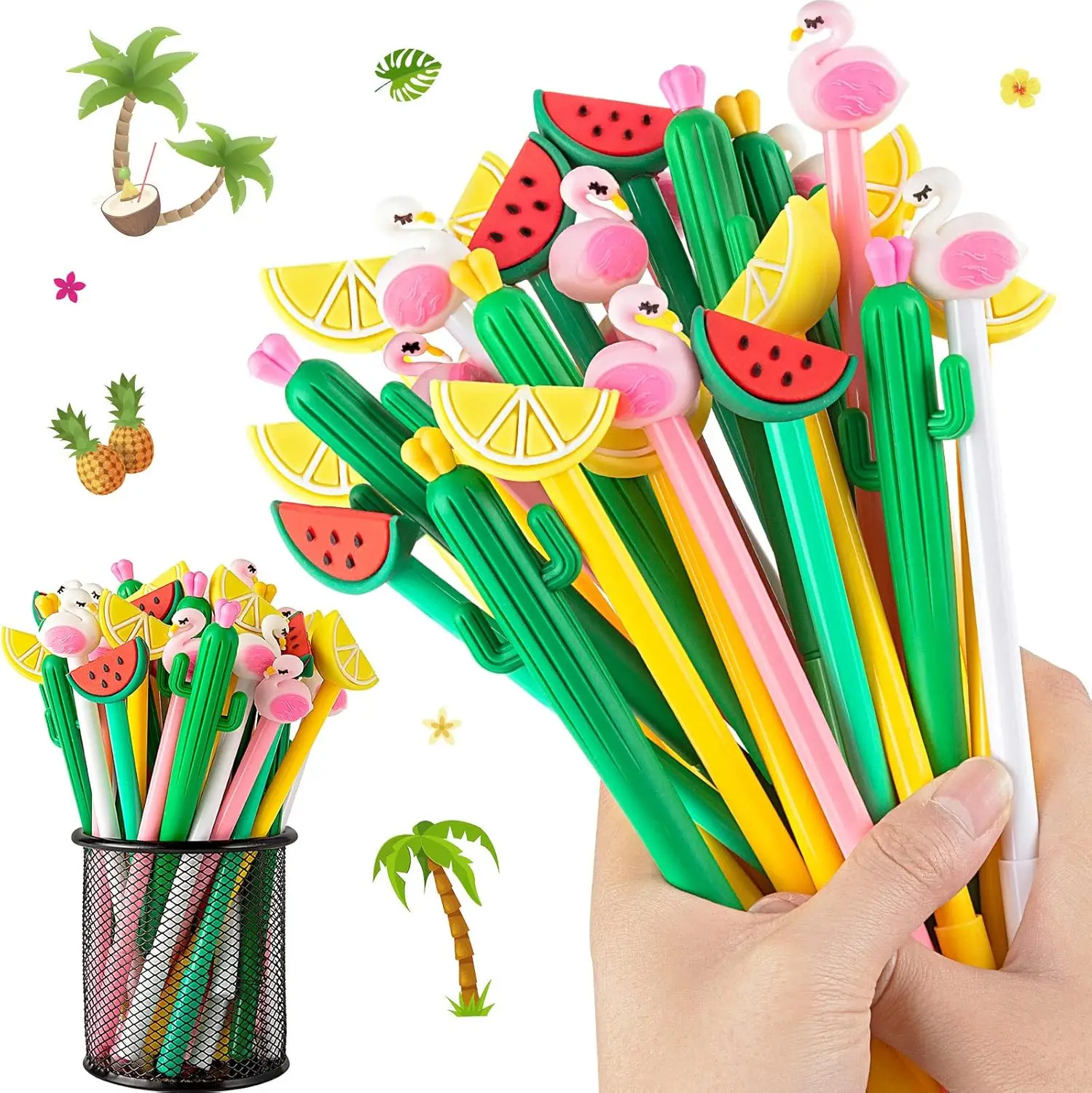 

36 Pcs 0.5 Mm Gel Ink Pen, Cute Flamingo Watermelon Cactus Lemon Fruit Pen for Kids Student and School Office Supplies