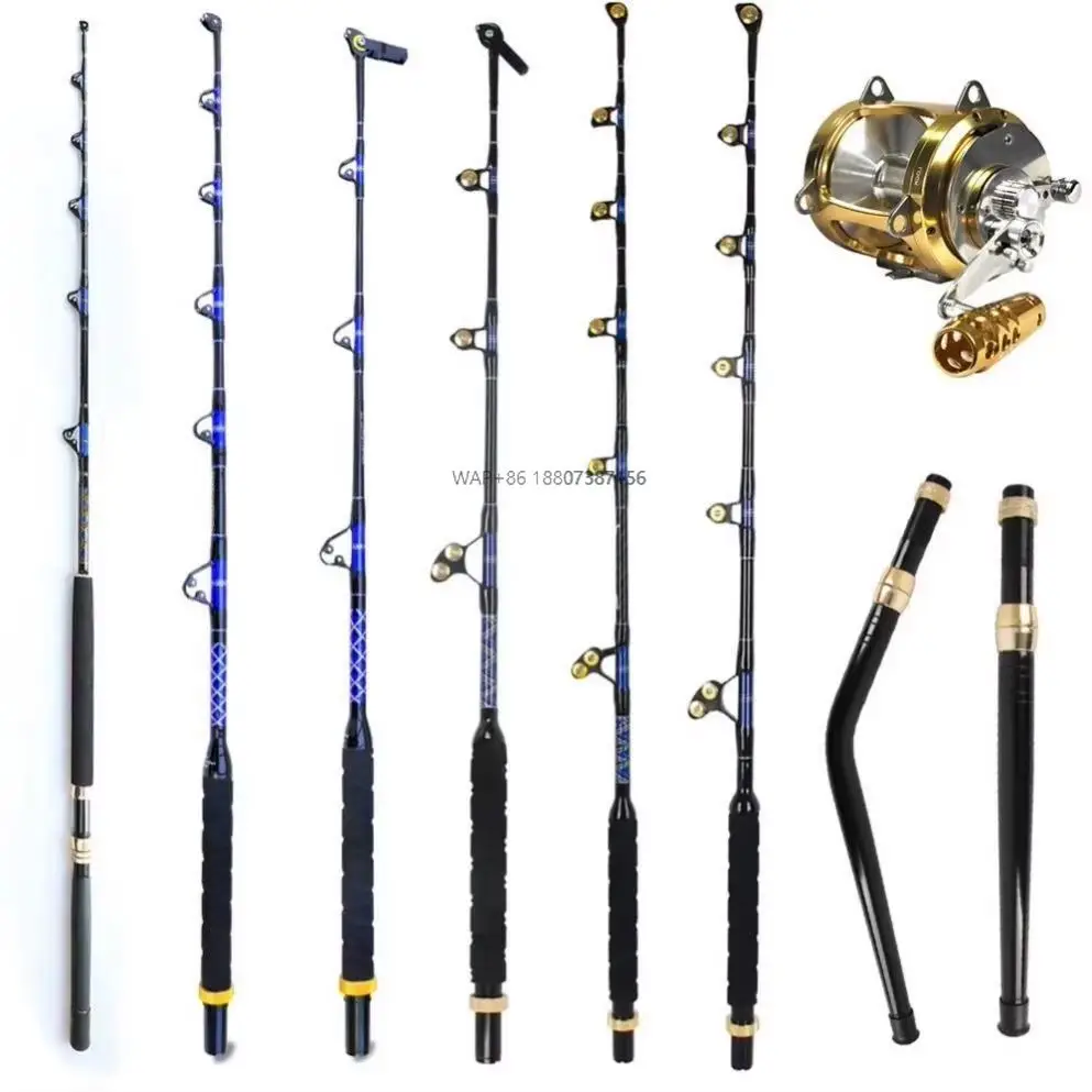 

50-130 lbs 3 + 1 Guided Fiberglass High Quality Marin Fishing Rod Bent Straight Butt Heavy Duty Fishing Rod