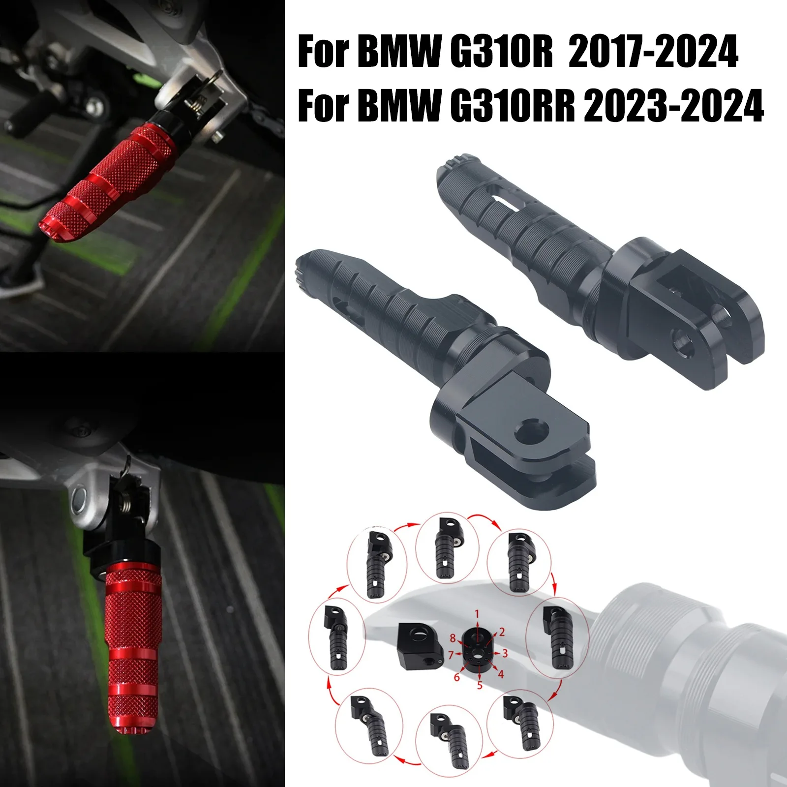 2X Front Footrests Foot Peg Fit For BMW G310R 2017-2024 G310RR 2023-2024 Factory Front Footrest Foot Pegs Pedals Black 3