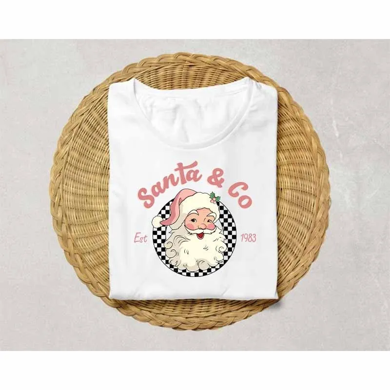 DTF Christmas Transfer Funny Santa Claus Print Sticker Clothing Iron On Heat Transfer Print Patch On T Shirts Hooding DIY