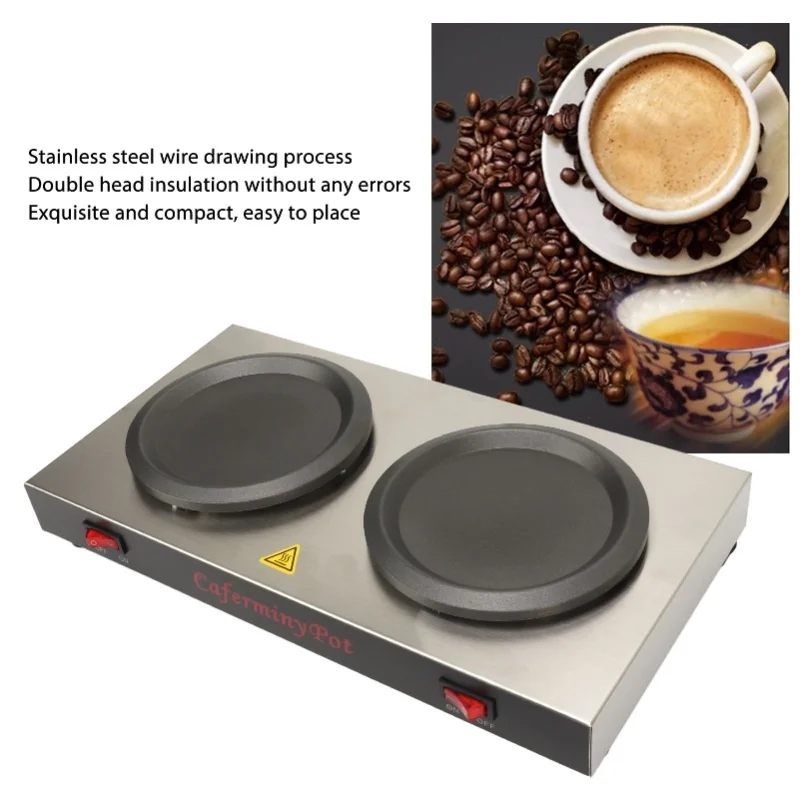 Portable Double Coffee Warmer Commercial Hot Plate Stainless Steel Standard Decanter Warmer For Cafe Break Room