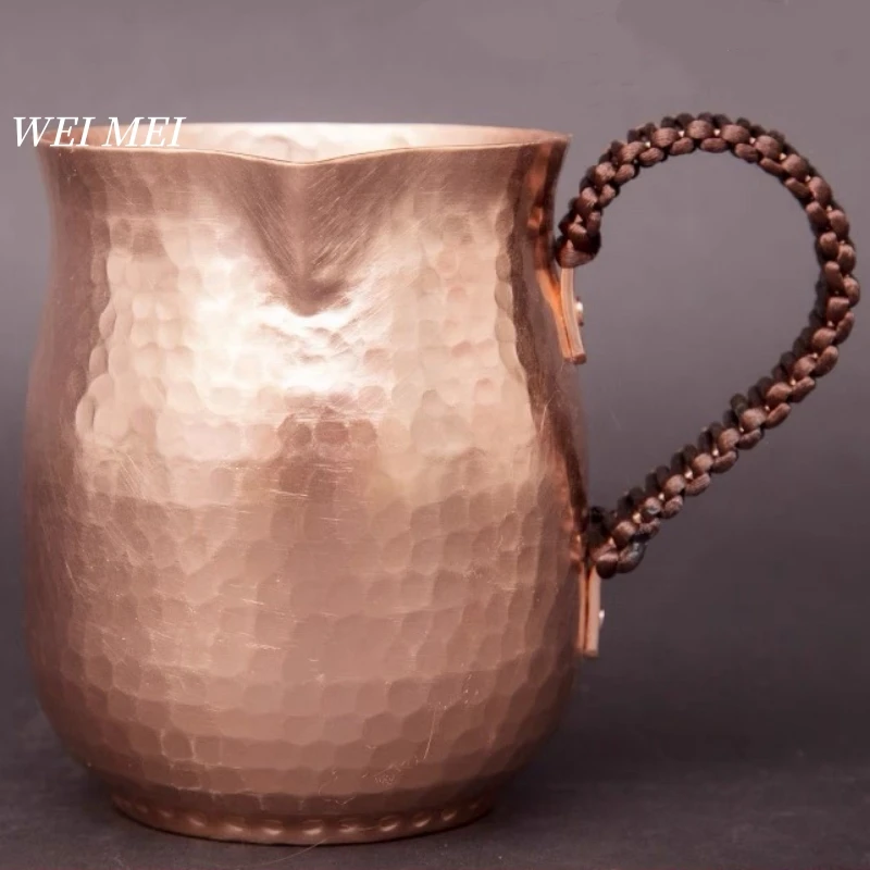 Tasse à café vintage en cuivre pur 800 ml, tasse à eau épaissie à texture martelée faite à la main, tasse à thé avec poignée, vaisselle de table