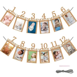 Banner con cornice commemorativa per foto da 1 a 12 mesi, ghirlande fotografiche per 1 anno, felice anno, primo compleanno, baby shower