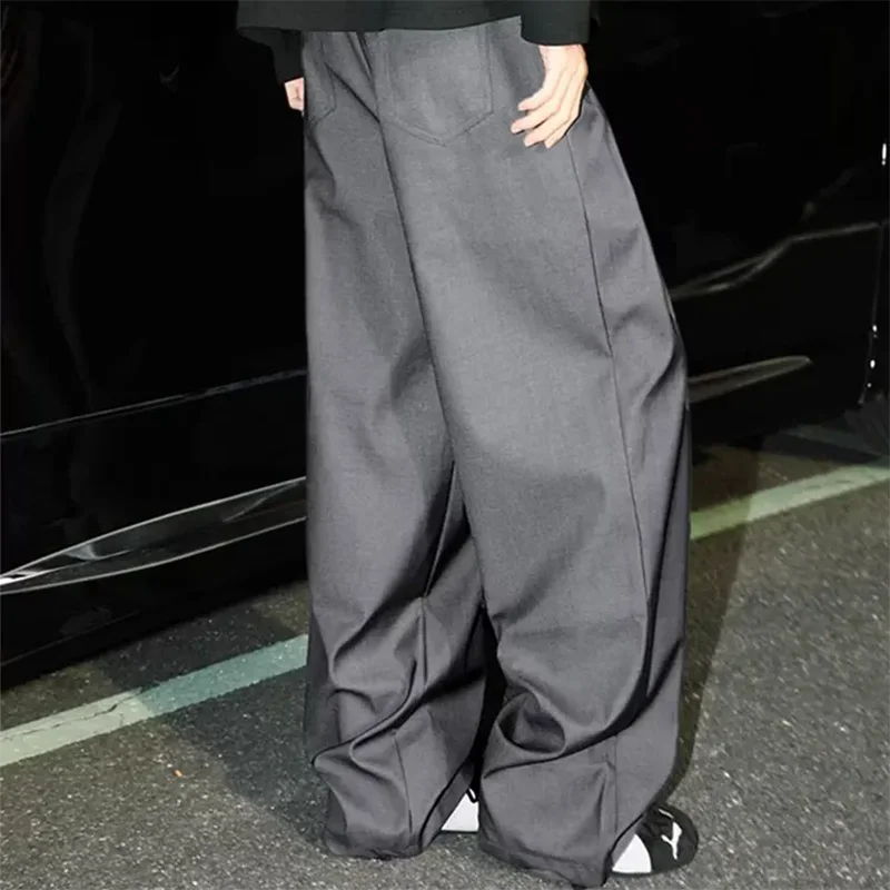 Spring Casual Suit Pants Men Full Length Straight Office Black Grey Loose Wide Legs Formal Trousers Men High Quality Suit Pants