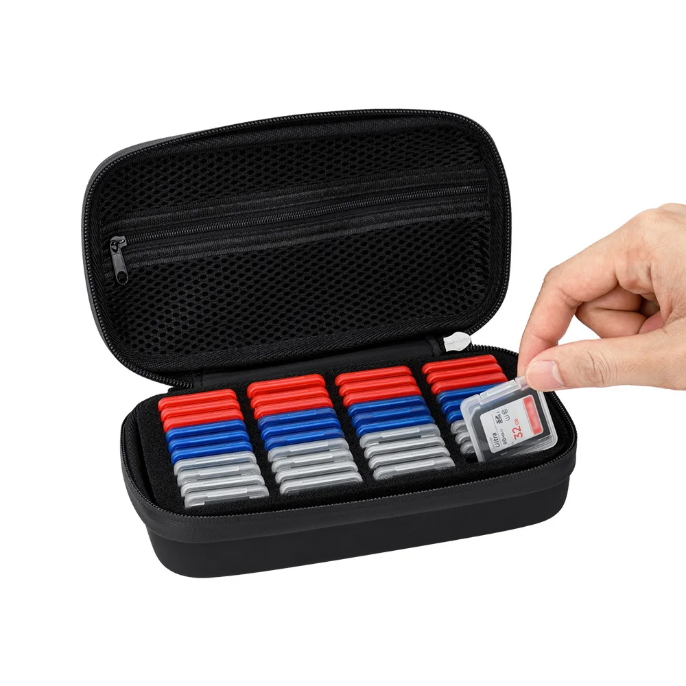 Hard Shell Water-Resistant SD Card Case With 40 PCS Clear Plastic Memory Card Case Storage for 40 SD SDXC SDHC Cards with Labels