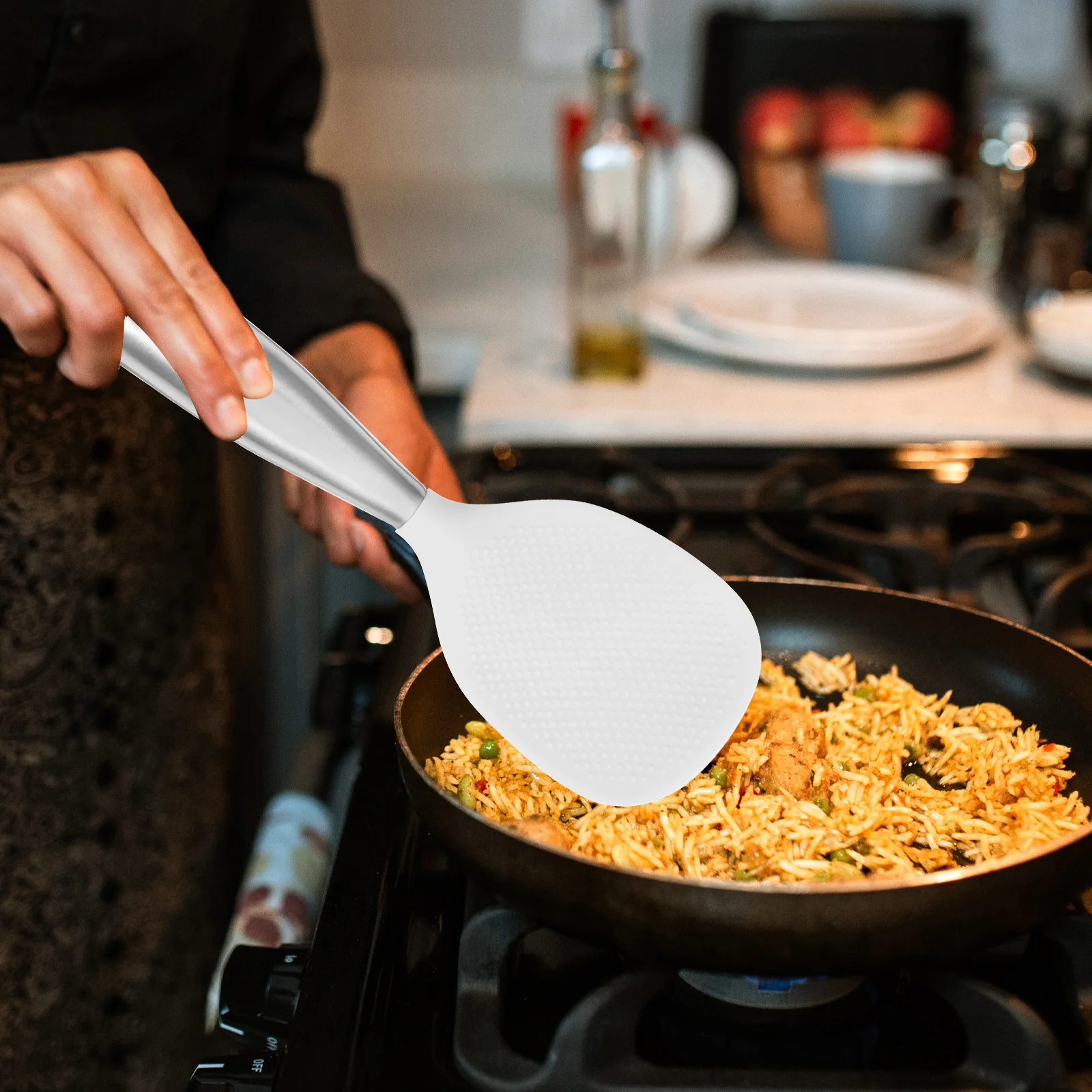 

Stainless Steel Rice Spoon White Nonstick Silicone St Design for Rice Cooker Easy Storage Kitchen Bar Utensils