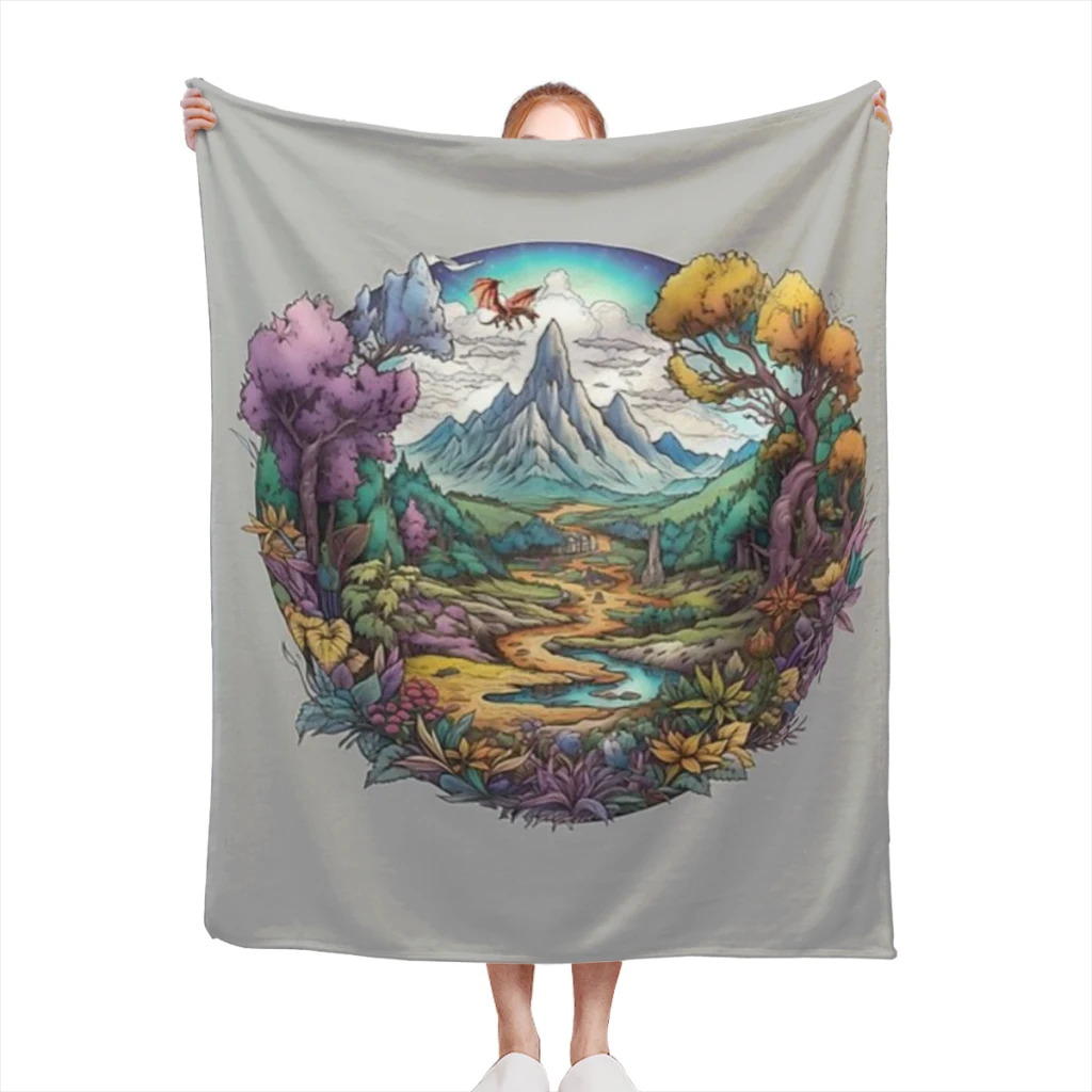 

The Lonely Mountain - Colorful Illustration - Fantasy blankets Warm Flange blankets Soft and comfortable blanket picnic blanket