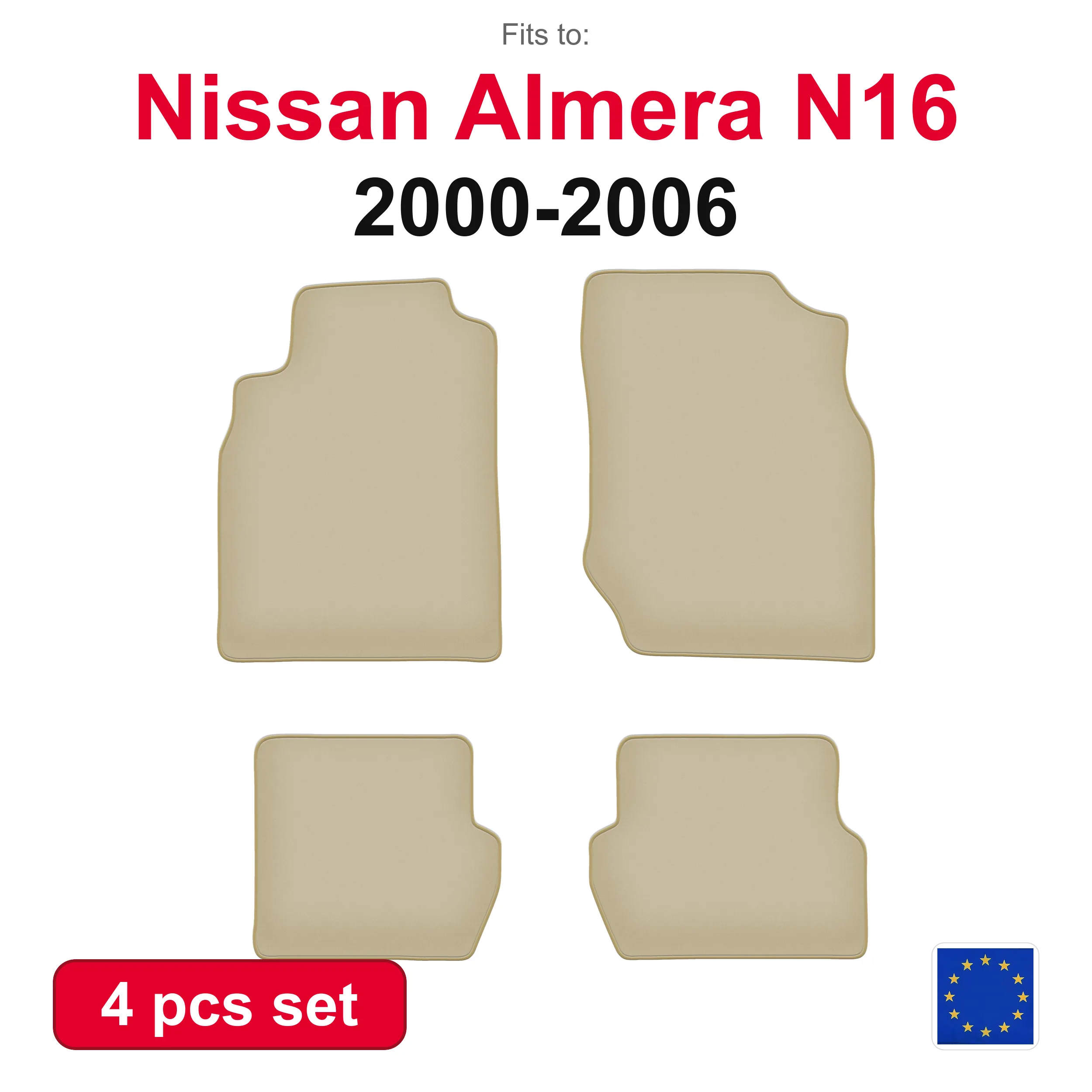 PREMIUM-Autovelourmatten für Nissan Almera N16 Schrägheck (2000-2006) – beige, passgenau (4 Stück), passgenaues Autofußmatten-Set