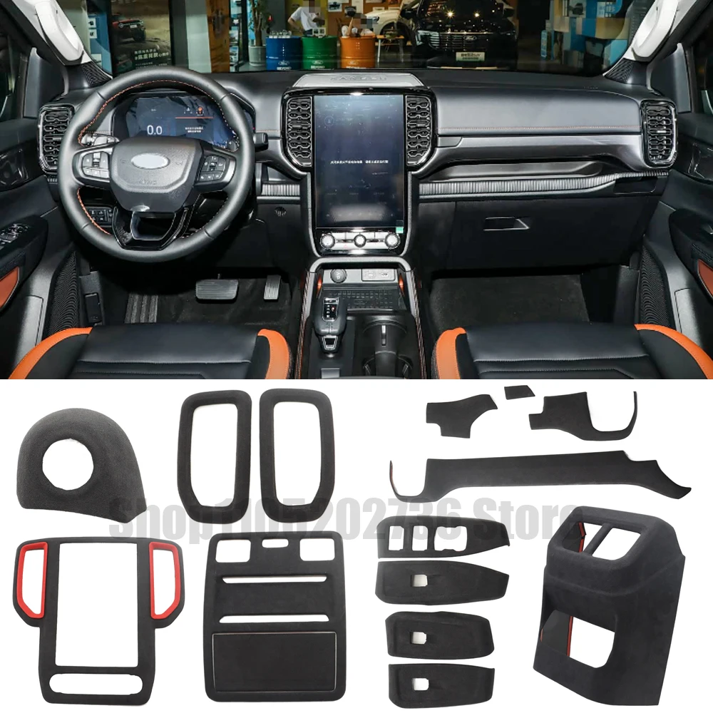Italian Suede Protection Cover Creative Sticker Compatible with Ford Ranger 2024 2025 2026 Center Control Cup Panel Door Cover
