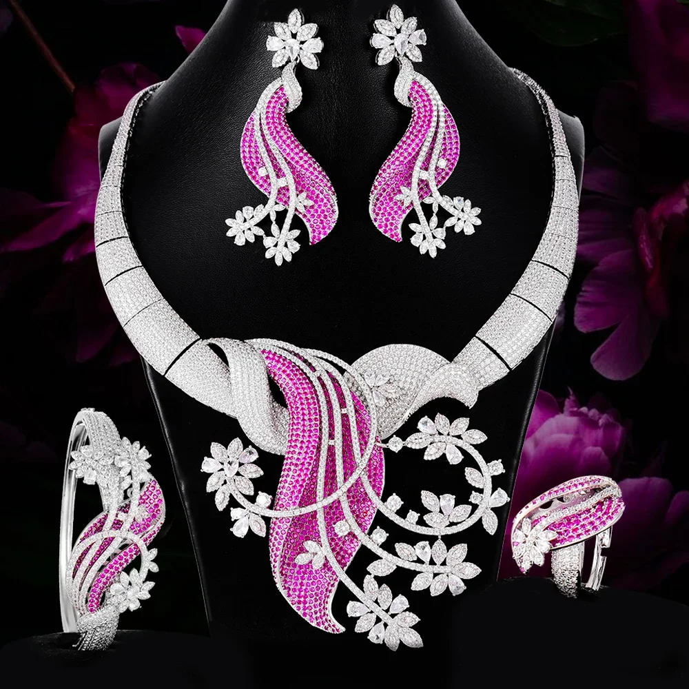 Soramoore الفاخرة الزفاف الزفاف 4 قطعة قلادة رائع الإسورة أقراط خاتم مجموعة زهرة شرابة مجوهرات عالية الجودة هدية #2