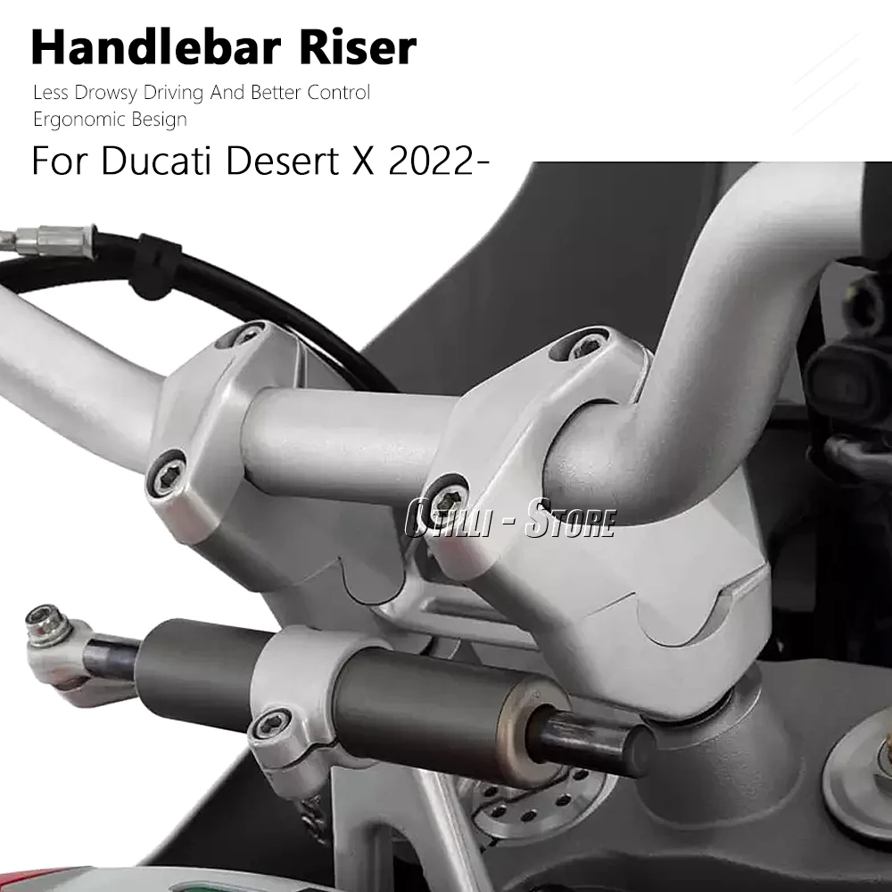 For Ducati Desert X DesertX DESERT X 2022 2023 Motorcycle Accessories  Silver Handlebar Risers A Pair Bar Mount Handle Clamp