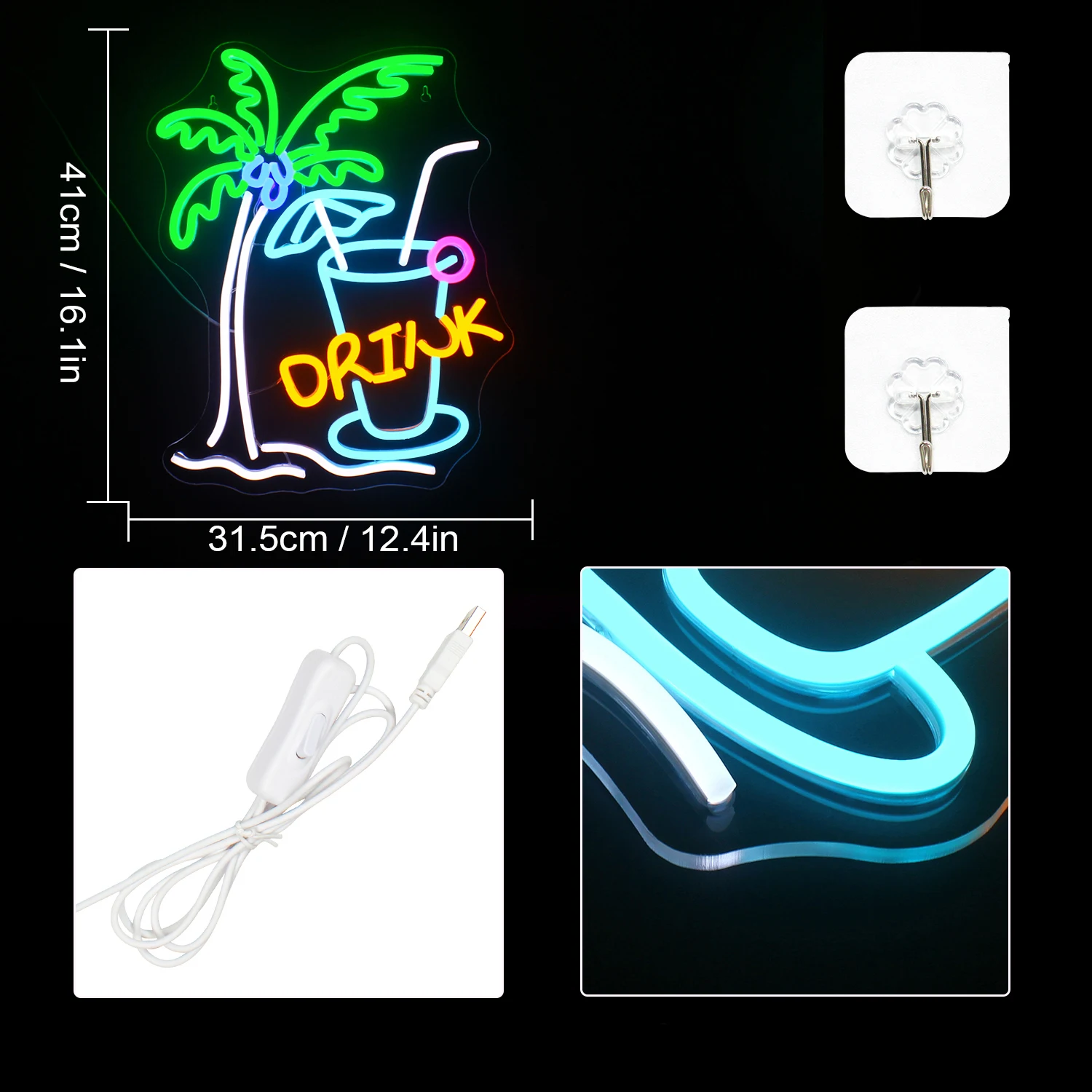 Imagem -02 - Usb Powered Neon Led Sign Board Lâmpada de Parede Dimmable Neon Lights Beer Bar Decor Praia Bebida Logo Festa Pub Night Club