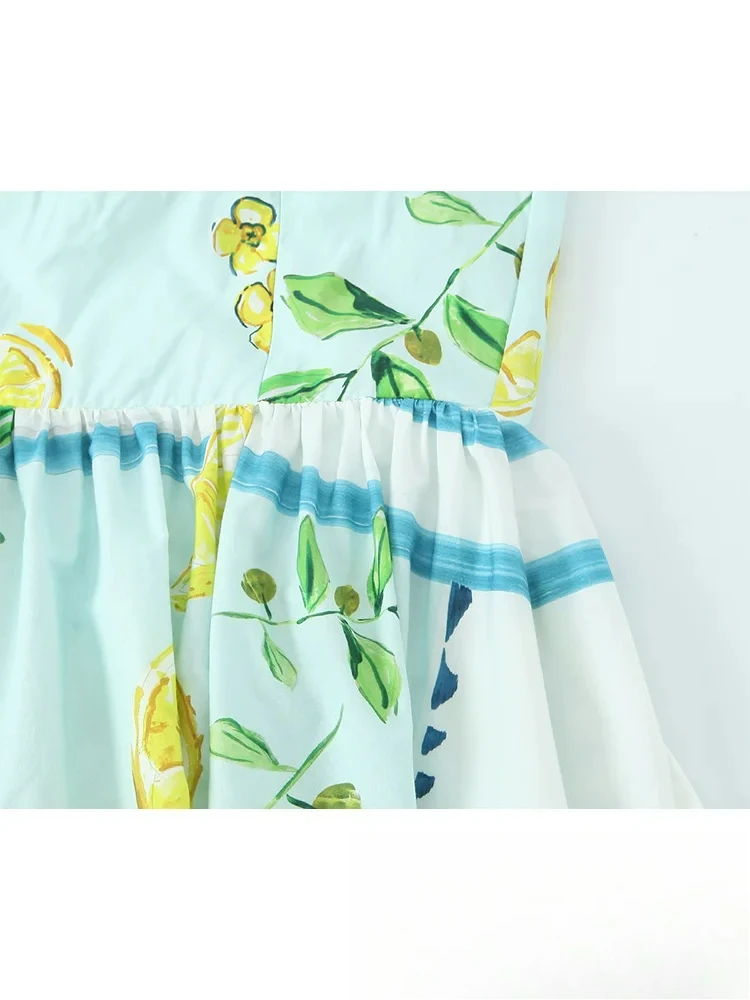 KONDALA Abito lungo da donna vintage chic con stampa di limone Abito lungo con fiocco con lacci senza schienale Moda 2025 Abito da vacanza primavera estate