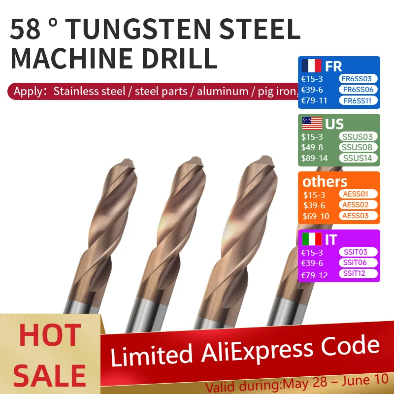 

1/5/10pcs Coated bit 58 degree tungsten steel bit D1.8~D15.5 40~100L Carbide Twist Drill Bits for CNC Metal Drilling End Mill