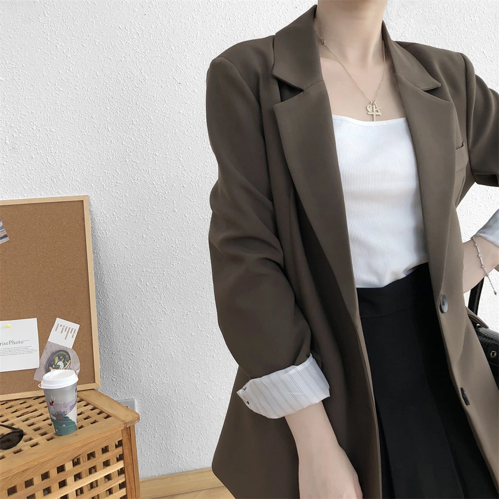 Blazer chic coréen pour femme, manteau tout assressenti, manches longues, décontracté, trempé, veste femme, simple boutonnage, vêtements d'extérieur en Y, automne