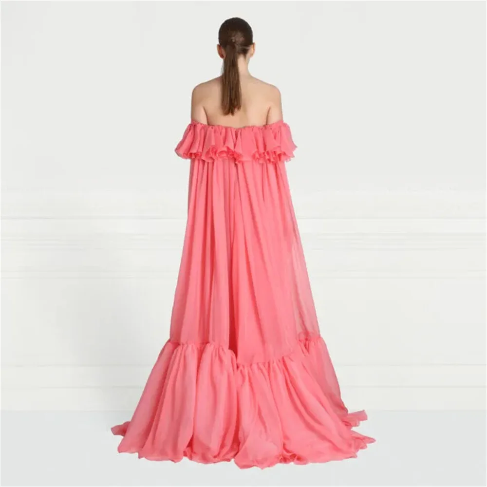 Abiti da ballo in Chiffon rosso anguria personalizzati a vita alta con spalle scoperte abito da sera formale abiti da sposa a strati