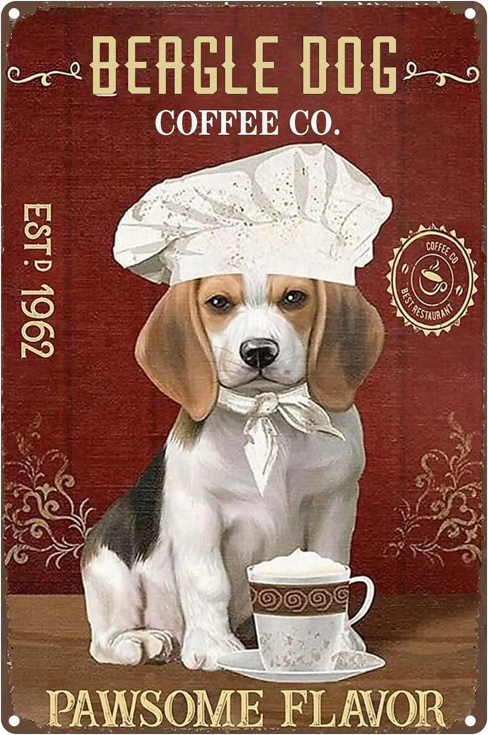 Beagle Dog Coffee Co Metal Tin Sign Country Home Retro Decor for Home Living Room Kitchen Bathroom Decoration 8X12 Inches sign
