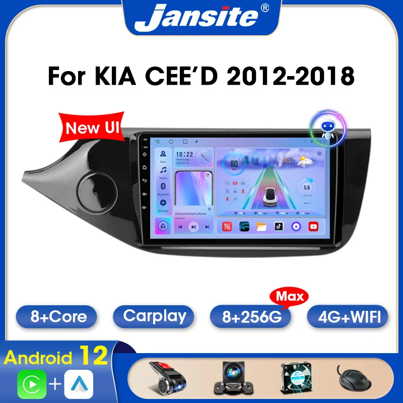 

Jansite 2 Din Android 12 Car Radio For KIA Cee'd CEED JD 2012-2018 Multimedia Player 8G+256G Headunit Auto DVD Autoradio WIFI AM