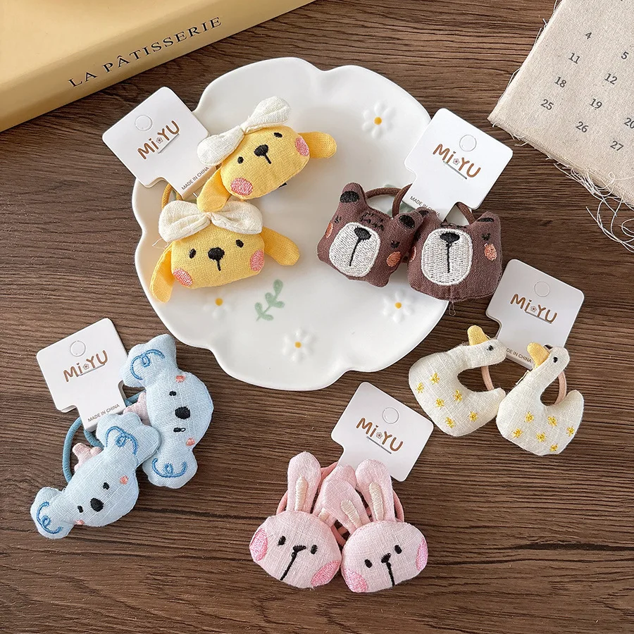 Nette Cartoon Ente Elastische Haarband Stickerei Hase Haar Seil Krawatte Gummiband Scrunchies Pferdeschwanz Halter Mädchen Haar Zubehör