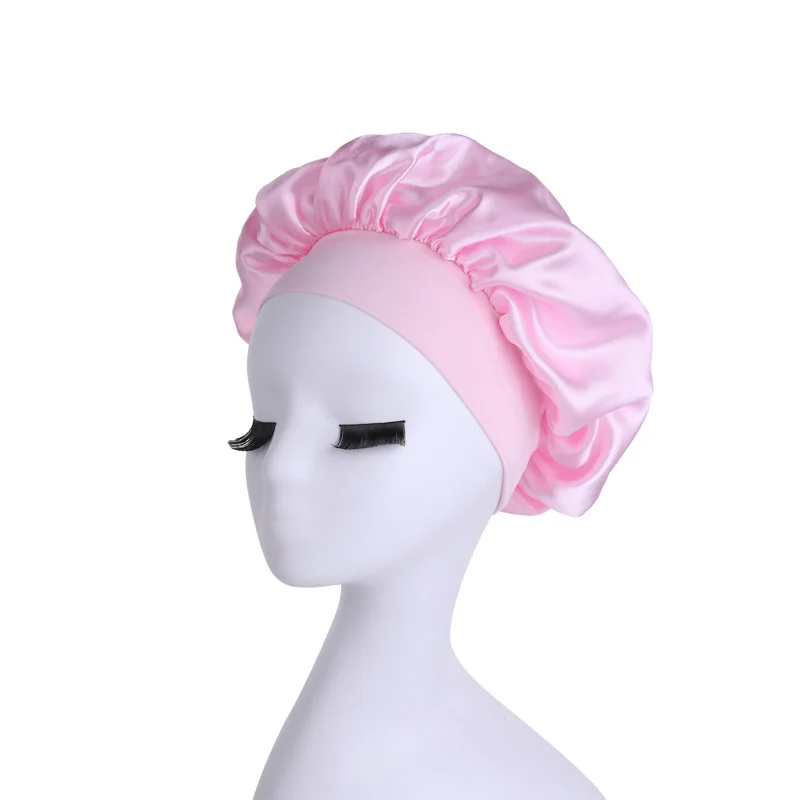 1pcNewly Satin Night Hair Cap Women\'s Solid Sleeping Hat Sleep Care Bonnet Nightcap For Women Unisex Cap