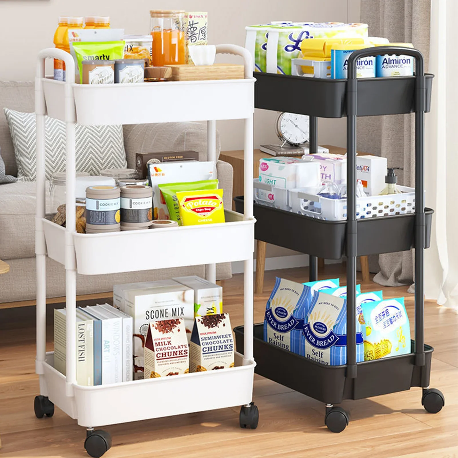 Imagem -03 - Rolling Cart Storage Shelf Grande Capacidade Movable Gap Rack Cozinha Banheiro Organizer Snack Cosmetic Holder Nível