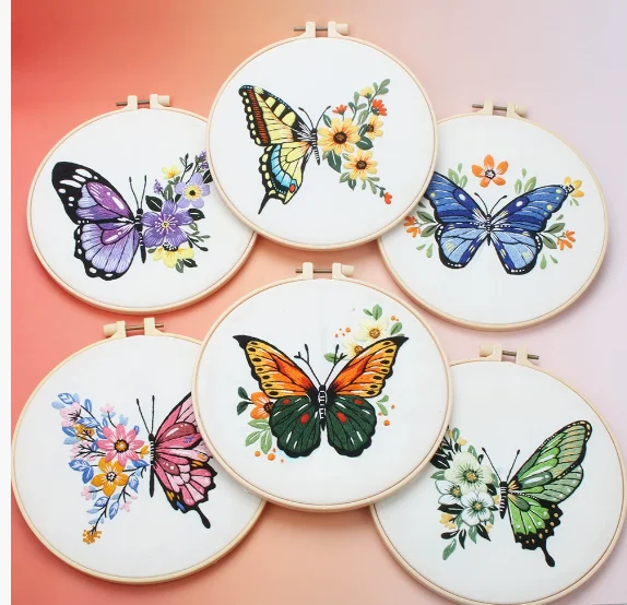 

Набор материалов для вышивки английского языка «сделай сам», яркая бабочка, упаковка материалов для вышивания ручной работы