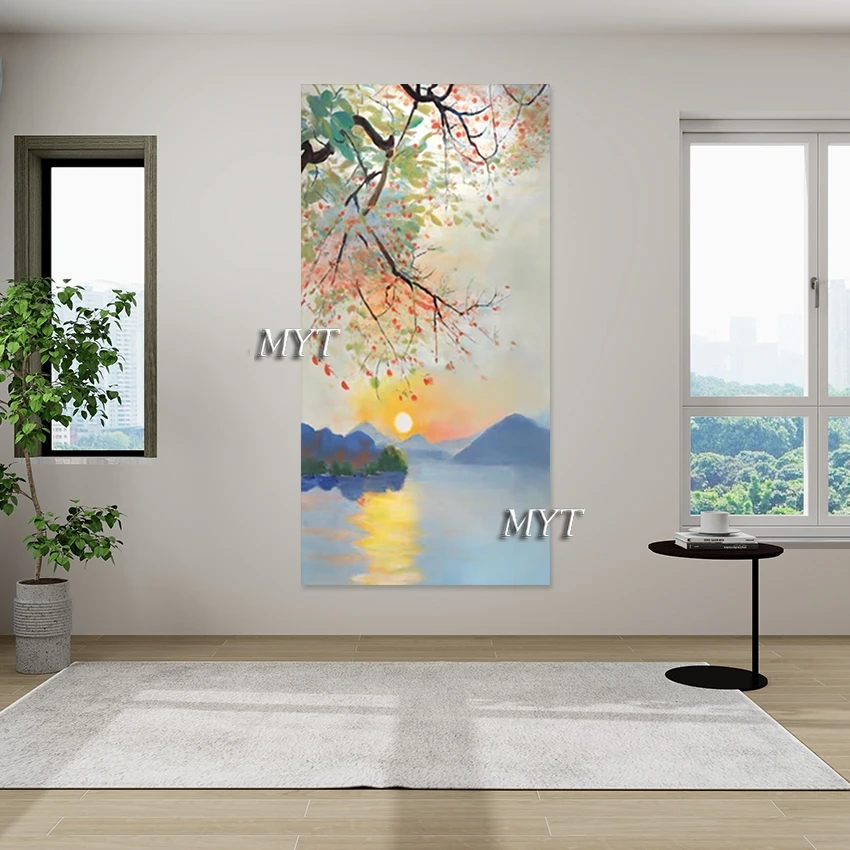 

Lakescape Абстрактные картины маслом на холсте, 100% ручная роспись, текстурированная стена, без рамки, большая красивая картина дерева