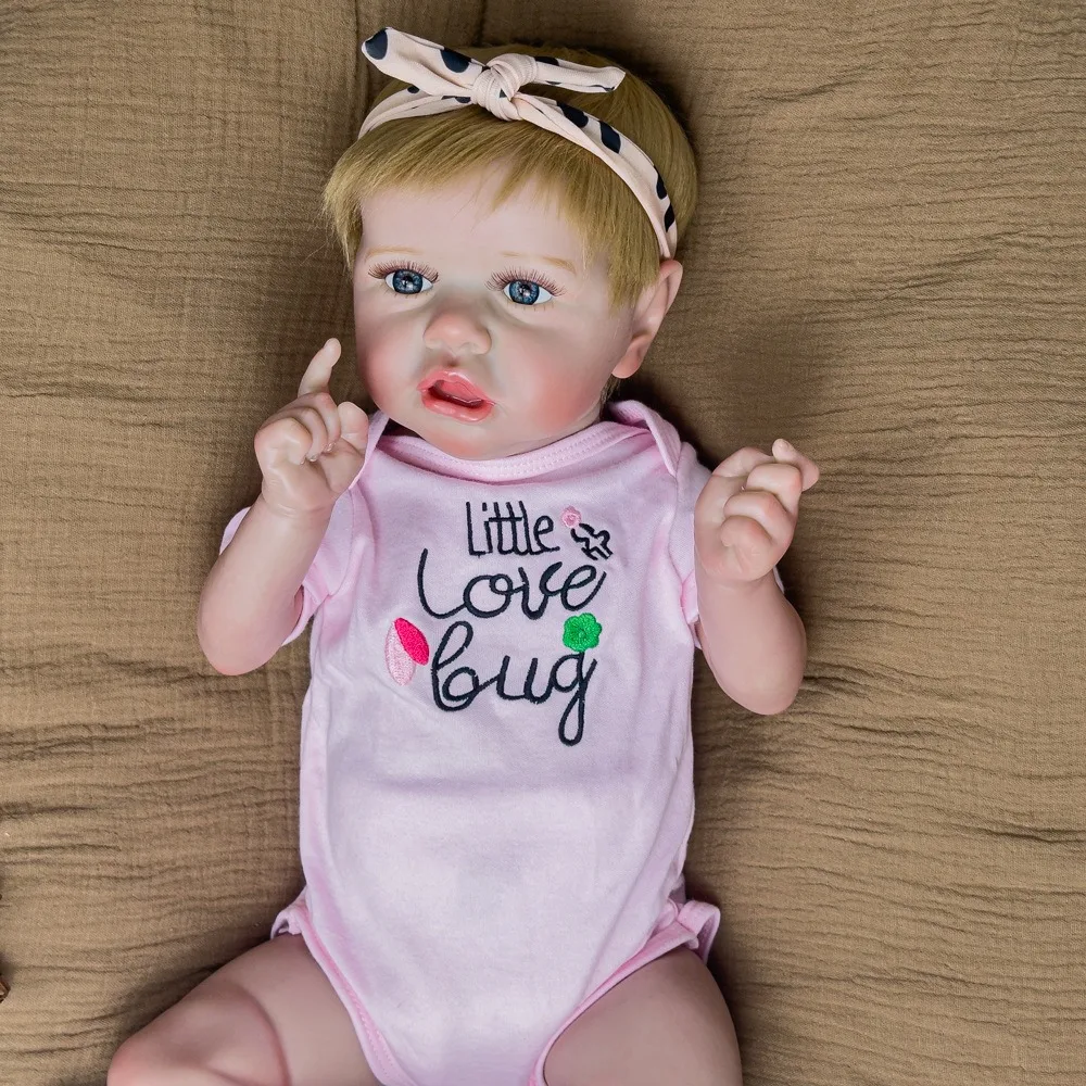 22 بوصة الاصطناعي رسمت نابض بالحياة تولد من جديد دمية لطيف لينة الفينيل دمية W-022XK الطفل اللعب منزل رفيق دمية مع المنقولة