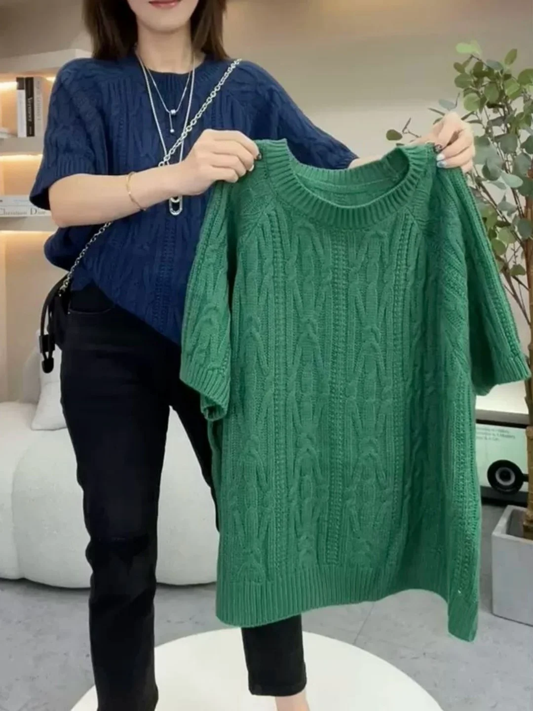 

Вязаный свитер больших размеров, свободный крой, круглый Ne ort Sve Twist Design, модный корейский слэ для женщин больших размеров 300 Pou