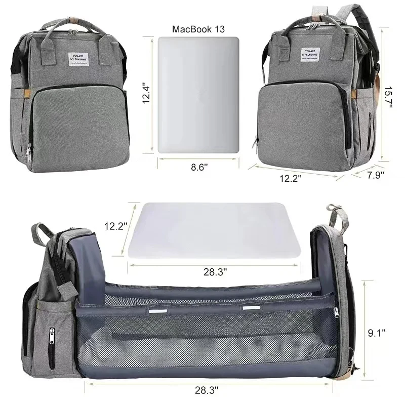 Folding Mommy Bag Lightweight Portable Folding Crib Bed Large-Capacity Baby Backpack Female Mommy Outting Bag Mummy Bag