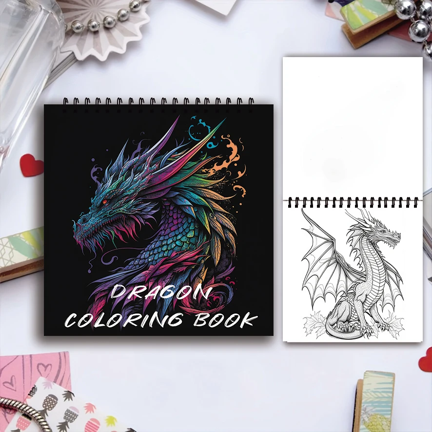 Coloring Book - 7.87 x 7.87 inches 32 pages Dragon Coloring Book - Ideal gift for family or friends