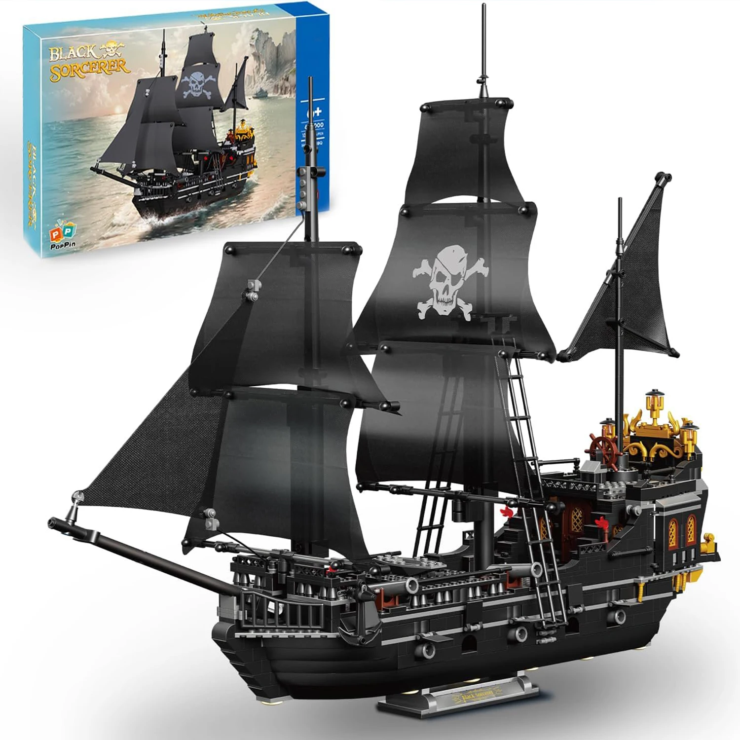 

1424PCS Black Pirate Ship Building Blocks Skeleton Ghost Boat Model Assembly Bricks Toys Desktop Decoration Kids Holiday Gifts