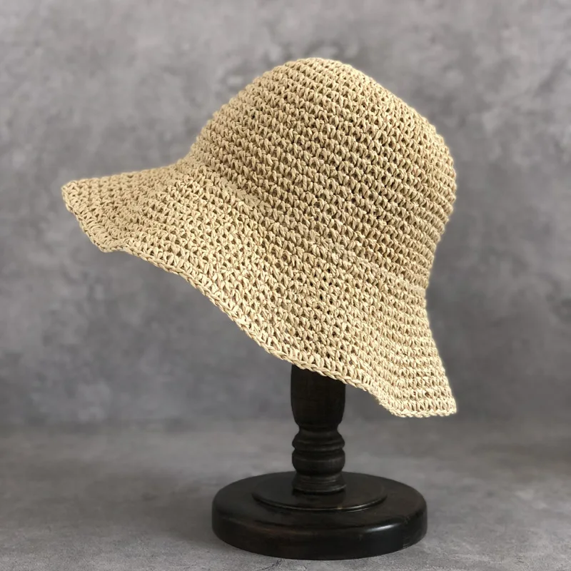 Beach Korean Straw Hat Summer Women Visor Bucket Hat Fisherman Hat Hand weaving Panama Girl Fishing Chapeau Sun Hats for Women