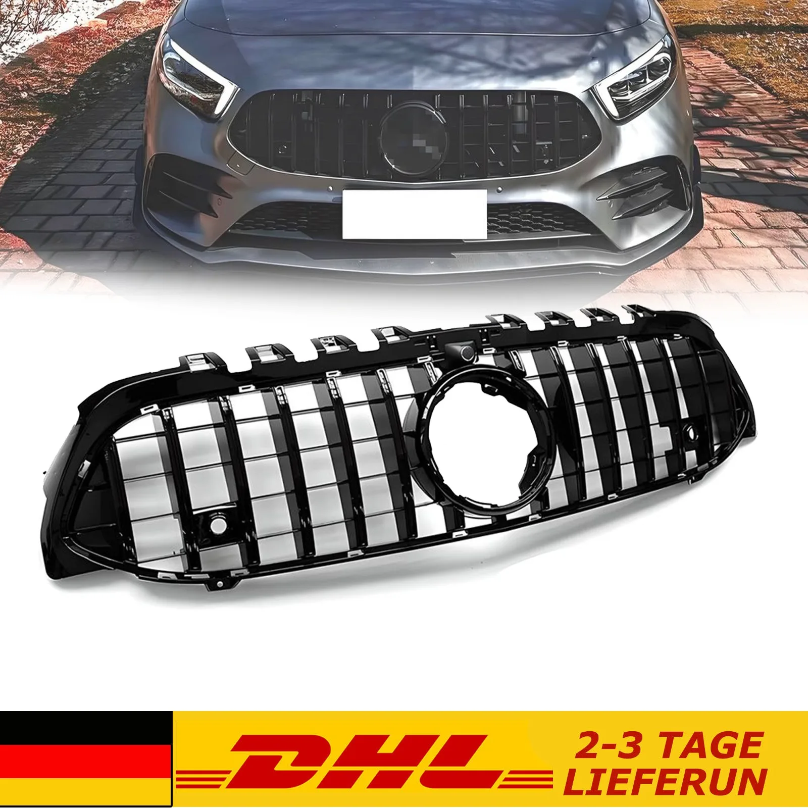 Copertura Griglia Cofano Anteriore Stile GTR per Mercedes Benz Classe A W177 2018-2023, Protezione Griglia Centrale Kit Carrozzeria Tuning