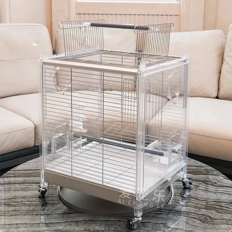 

2025 Новая клетка для попугая, двусторонняя акриловая прозрачная бытовая декоративная квадратная клетка с открытым верхом, брызгозащищенная клетка для птиц